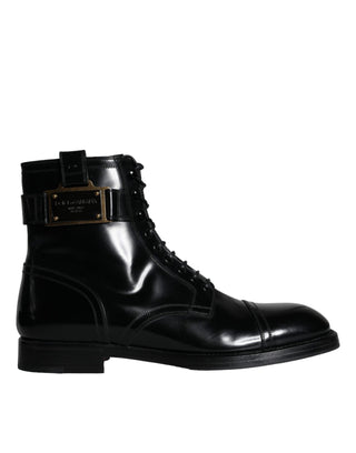 Black Logo Lace Up Mid Calf Men Boots Shoes - IzzySauvage