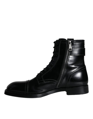 Black Logo Lace Up Mid Calf Men Boots Shoes - IzzySauvage