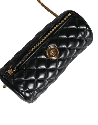 Black Mini Quilted Lambskin Leather Crossbody Sling Bag - IzzySauvage