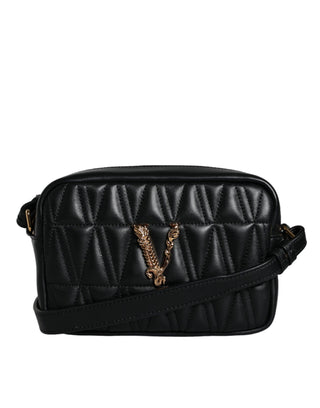 Black Quilted Lamb Leather Camera Case Shoulder Bag - IzzySauvage