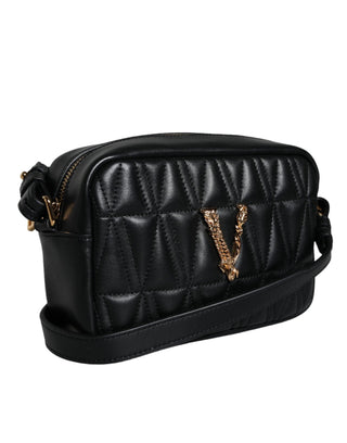 Black Quilted Lamb Leather Camera Case Shoulder Bag - IzzySauvage