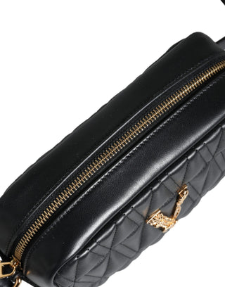 Black Quilted Lamb Leather Camera Case Shoulder Bag - IzzySauvage