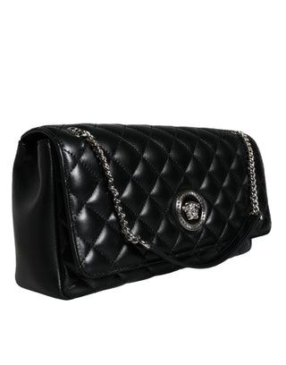 Black Quilted Lambskin Leather Crossbody Shoulder Bag - IzzySauvage