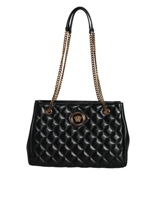 Black Quilted Nappa Leather Shoulder Chain Strap Bag - IzzySauvage