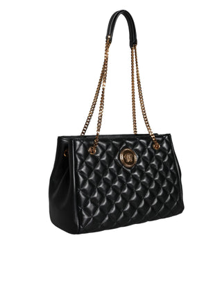 Black Quilted Nappa Leather Shoulder Chain Strap Bag - IzzySauvage