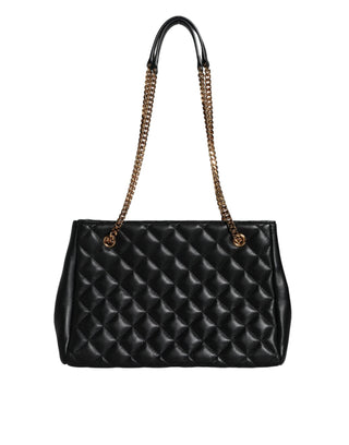 Black Quilted Nappa Leather Shoulder Chain Strap Bag - IzzySauvage