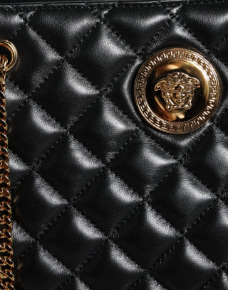 Black Quilted Nappa Leather Shoulder Chain Strap Bag - IzzySauvage