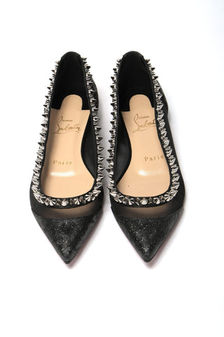 Black Silver Flat Point Toe Shoe - IzzySauvage