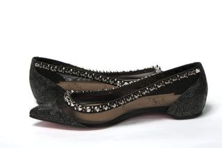 Black Silver Flat Point Toe Shoe - IzzySauvage