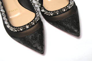 Black Silver Flat Point Toe Shoe - IzzySauvage