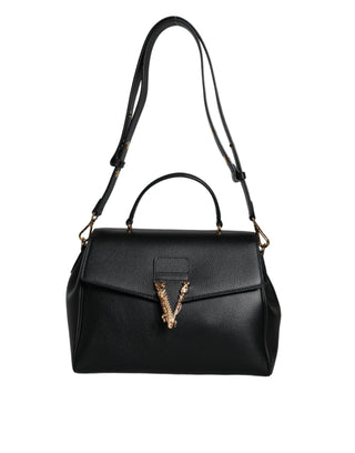 Black Top Handle Grainy Calfskin Leather Crossbody Bag - IzzySauvage