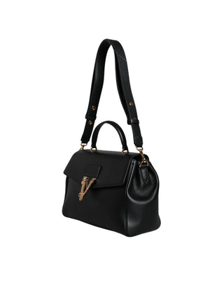 Black Top Handle Grainy Calfskin Leather Crossbody Bag - IzzySauvage