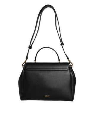 Black Top Handle Grainy Calfskin Leather Crossbody Bag - IzzySauvage