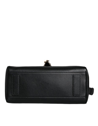 Black Top Handle Grainy Calfskin Leather Crossbody Bag - IzzySauvage