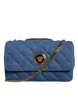 Blue Quilted Denim Leather Crossbody Shoulder Bag - IzzySauvage