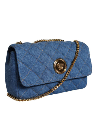 Blue Quilted Denim Leather Crossbody Shoulder Bag - IzzySauvage