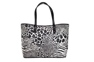 Carter Large Black Animal Print PVC Open Tote Shoulder Purse Bag - IzzySauvage