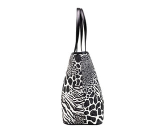 Carter Large Black Animal Print PVC Open Tote Shoulder Purse Bag - IzzySauvage