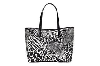 Carter Large Black Animal Print PVC Open Tote Shoulder Purse Bag - IzzySauvage