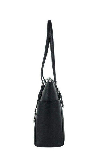 Charlotte Black PVC Leather Large Top Zip Tote Handbag Bag Purse - IzzySauvage