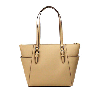 Charlotte Camel Large Leather Top Zip Tote Bag Purse - IzzySauvage