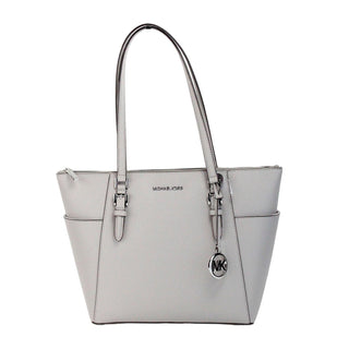 Charlotte Pearl Grey Large Leather Top Zip Tote Bag Purse - IzzySauvage