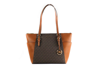 Charlotte Signature Leather Large Top Zip Tote Handbag Bag (Brown) - IzzySauvage