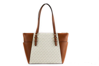 Charlotte Signature Leather Large Top Zip Tote Handbag Bag (Vanilla) - IzzySauvage