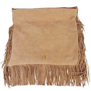 Chic Beige Suede Fringe Shoulder Bag - IzzySauvage