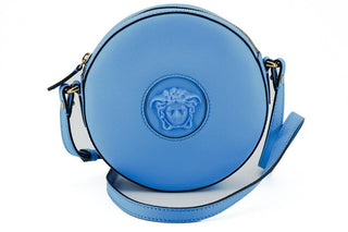 Chic Blue Leather Round Shoulder Bag - IzzySauvage