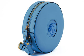 Chic Blue Leather Round Shoulder Bag - IzzySauvage