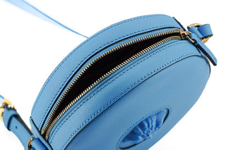 Chic Blue Leather Round Shoulder Bag - IzzySauvage