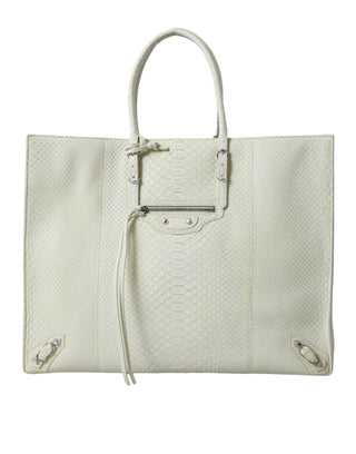 Chic Python Leather Tote in White & Yellow - IzzySauvage