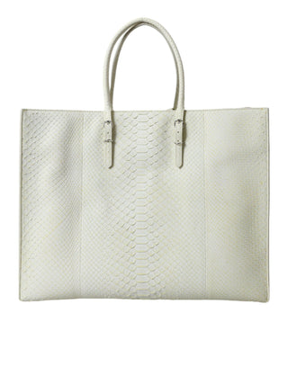 Chic Python Leather Tote in White & Yellow - IzzySauvage