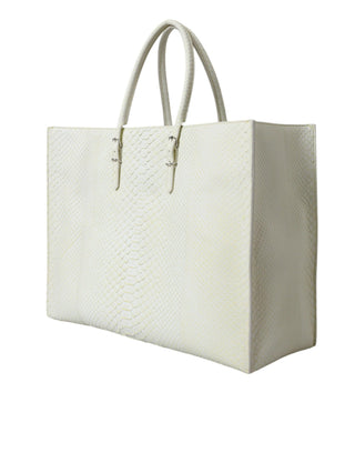 Chic Python Leather Tote in White & Yellow - IzzySauvage