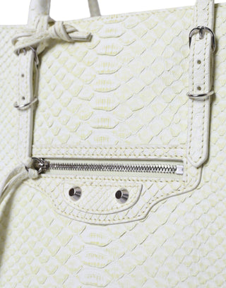 Chic Python Leather Tote in White & Yellow - IzzySauvage