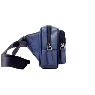 Cooper Small Navy Blue Smooth Leather Double Zip Belt Bag - IzzySauvage