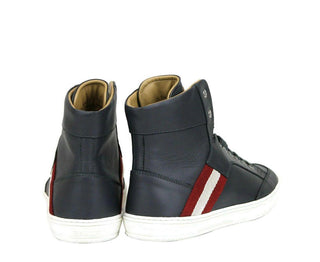 Dark Grey Calf Leather Hi Top Sneaker With Red Beige - IzzySauvage