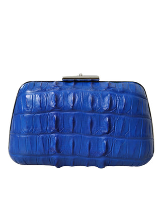 Electric Blue Crocodile Skin Clutch - IzzySauvage