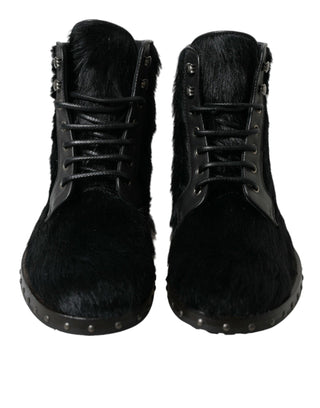 Elegant Black Calf Leather Lace-Up Boots - IzzySauvage