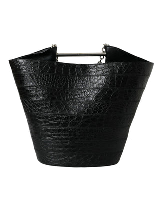 Elegant Black Crocodile Leather Maxi Bucket Bag - IzzySauvage