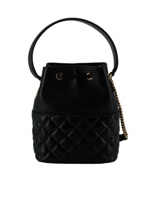 Elegant Black Leather Bucket Shoulder Bag - IzzySauvage