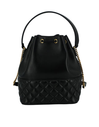 Elegant Black Leather Medusa Bucket Shoulder Bag - IzzySauvage