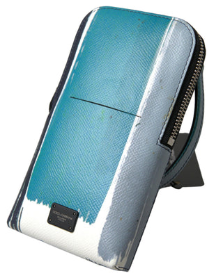 Elegant Leather Crossbody Phone Bag in Blue & White - IzzySauvage