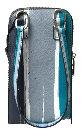 Elegant Leather Crossbody Phone Bag in Blue & White - IzzySauvage