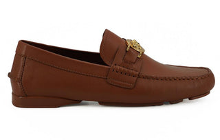 Elegant Medusa-Embossed Leather Loafers - IzzySauvage