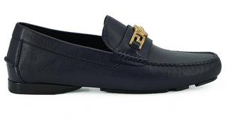 Elegant Navy Blue Calf Leather Loafers - IzzySauvage