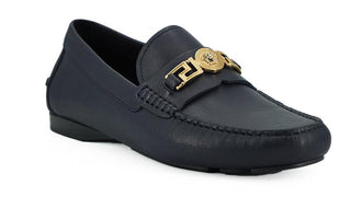 Elegant Navy Blue Calf Leather Loafers - IzzySauvage