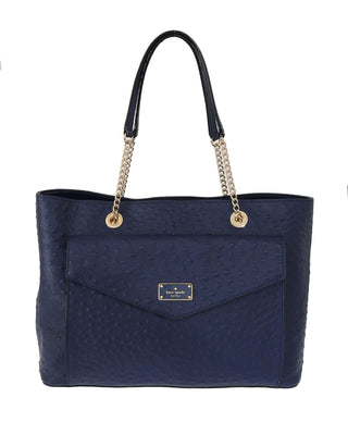 Elegant Ostrich Leather Handbag in Blue - IzzySauvage