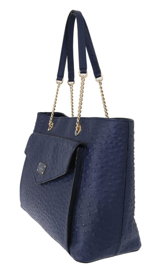 Elegant Ostrich Leather Handbag in Blue - IzzySauvage